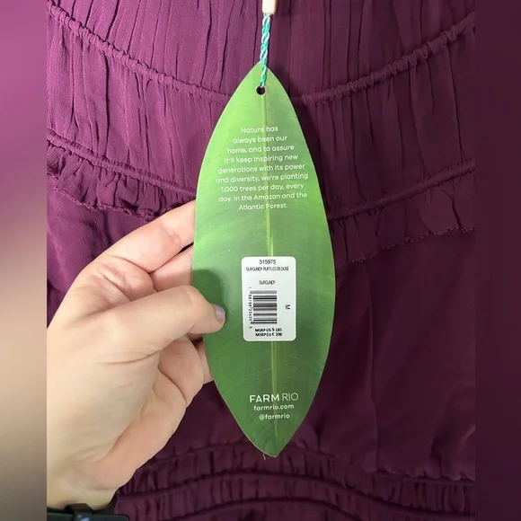 Farm Rio Smocked Burgundy Ruffle Blouse - Picture 9 of 16